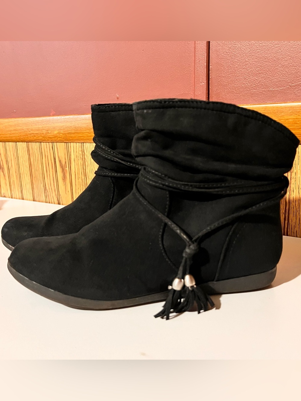 Casual Black Tassel Ankle Booties for Women
